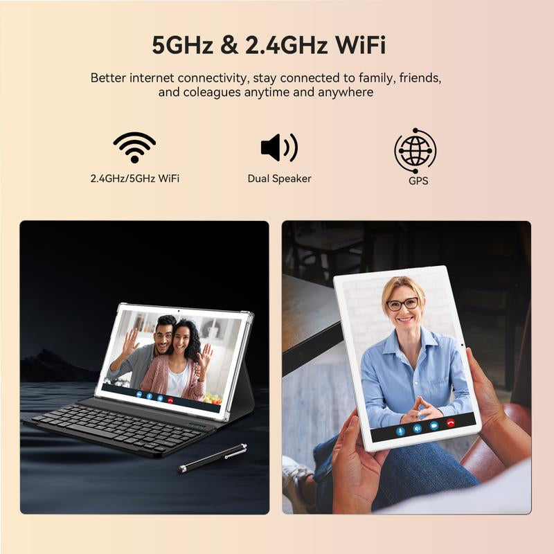 Android 14 Tablet 8GB RAM 128GB ROM, 10.1In 5G Wifi Tablet with Keyboard Case, 8 Core, 1TB Expand, 13MP+5MP, GPS 2025 Newest Tablet
