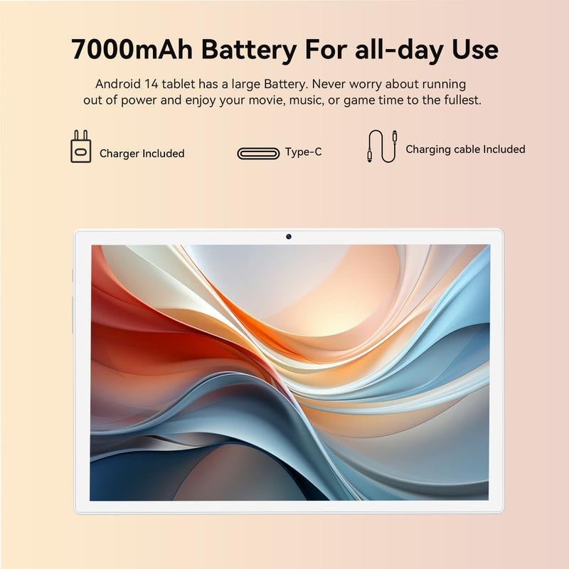 Android 14 Tablet 8GB RAM 128GB ROM, 10.1In 5G Wifi Tablet with Keyboard Case, 8 Core, 1TB Expand, 13MP+5MP, GPS 2025 Newest Tablet