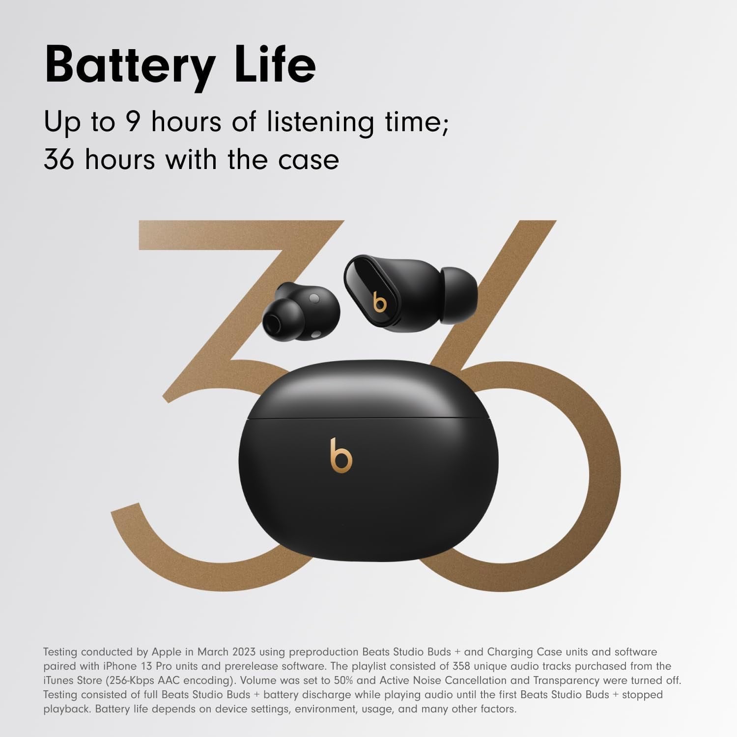 Studio Buds + | True Wireless Noise Cancelling Earbuds, Enhanced Apple & Android Compatibility, Built-In Microphone, Sweat Resistant Bluetooth Headphones, Spatial Audio - Black/Gold