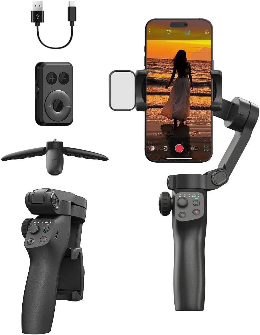 Gimbal Stabilizer for Iphone, Phone Stabilizer, Portable Foldable 3-Axis Phone Gimbal with Magnetic Fill Light for Android & Iphone 17 16 15 Pro Max, Ideal for Travel Vlogging