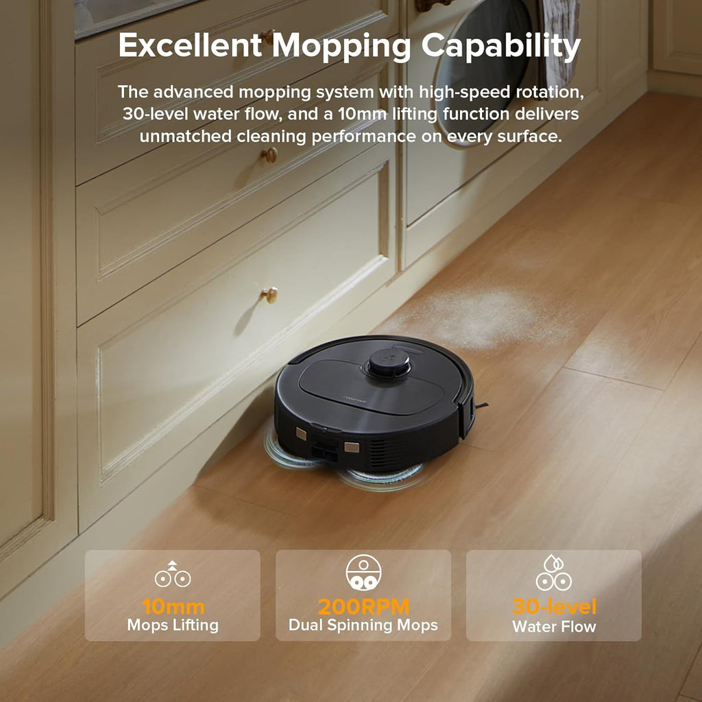 Qrevo Series Robot Vacuum and Mop, 8000Pa Suction, Upgraded from Qrevo S, Anti-Tangle Brushes, Smart Obstacle Avoidance, Auto Mop Washing, All-In-One Dock, 200RPM Spinning Mops, Black(Qv 35A)