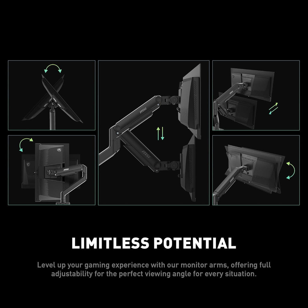 MAG MT201D - Premium Heavy Duty Dual Monitor Stand Arms, 17-45" Support, VESA Compatible, Adjustable Spring Mount, 44 Lbs per Screen, Clamp & Grommet, Quick Release Plate - Black