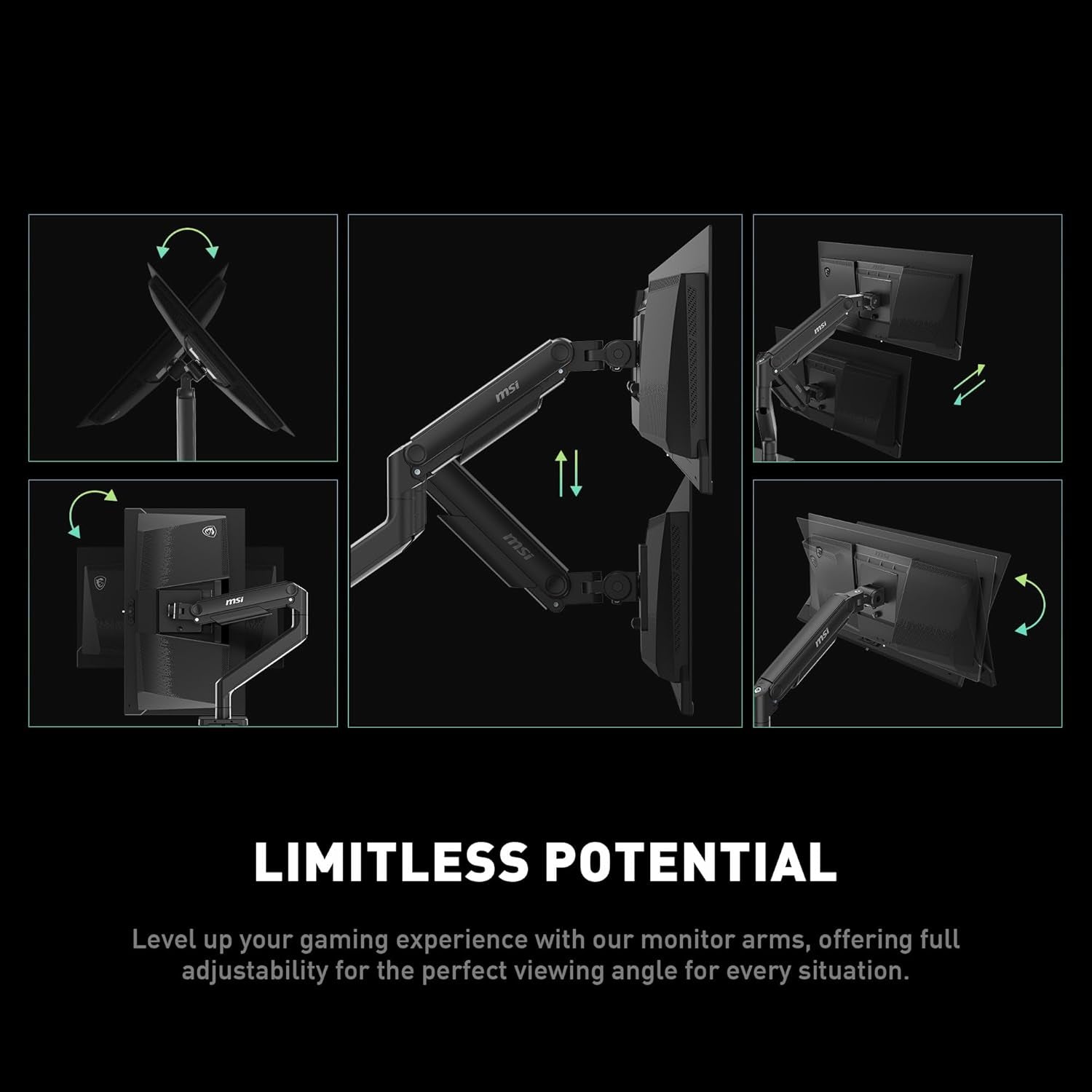 MAG MT201D - Premium Heavy Duty Dual Monitor Stand Arms, 17-45" Support, VESA Compatible, Adjustable Spring Mount, 44 Lbs per Screen, Clamp & Grommet, Quick Release Plate - Black