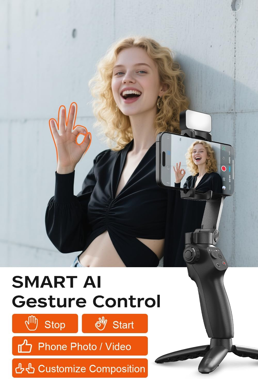 Gimbal Stabilizer for Iphone, Phone Stabilizer, Portable Foldable 3-Axis Phone Gimbal with Magnetic Fill Light for Android & Iphone 17 16 15 Pro Max, Ideal for Travel Vlogging