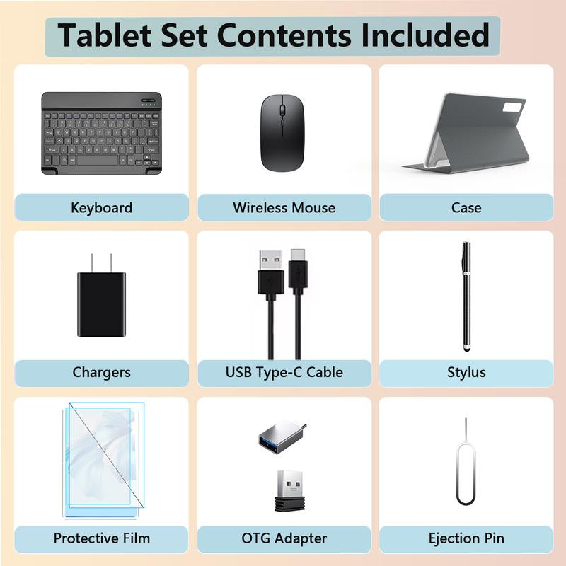 Android 14 Tablet 8GB RAM 128GB ROM, 10.1In 5G Wifi Tablet with Keyboard Case, 8 Core, 1TB Expand, 13MP+5MP, GPS 2025 Newest Tablet