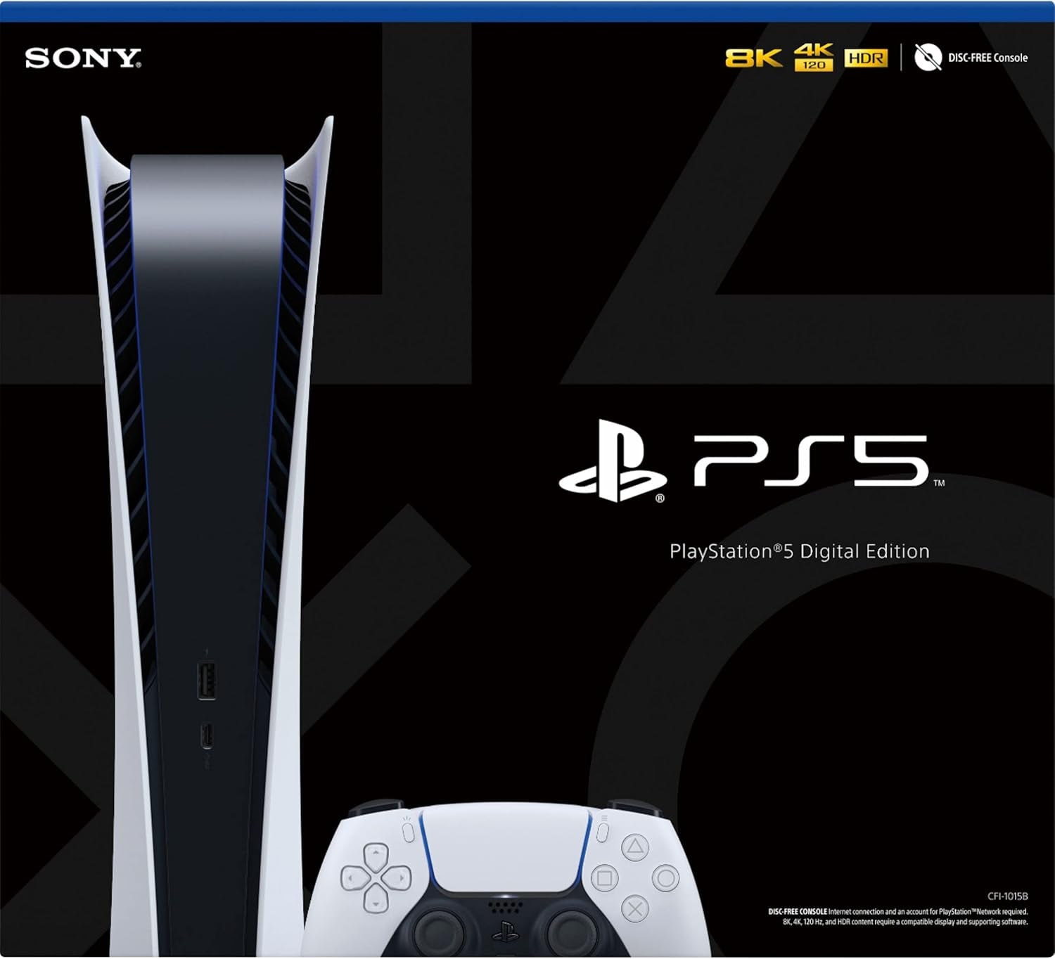 PS5 Playstation 5 Digital Edition Gaming Console + Wireless Controller - 16GB GDDR6 RAM, 825GB SSD, 120Hz 8K Output, White