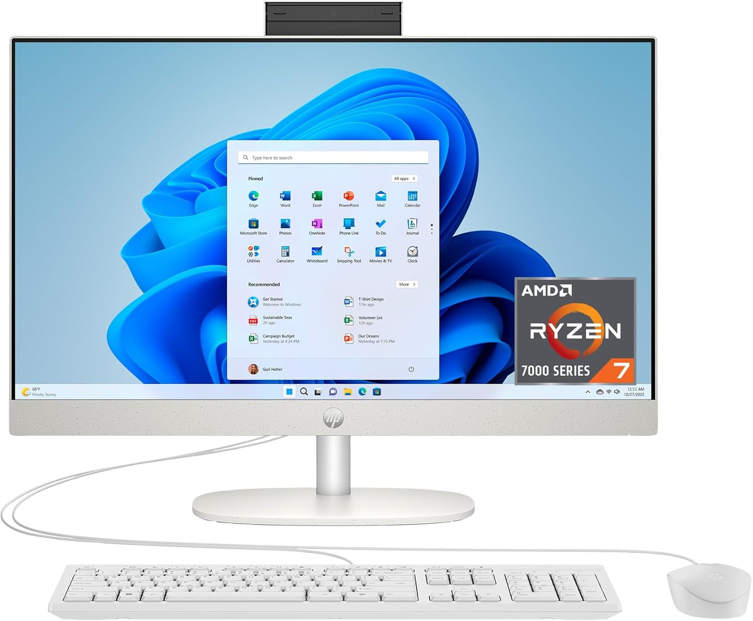 24 Inch All-In-One Desktop PC, FHD Display, AMD Ryzen 7 7730U, 16 GB RAM, 512 GB SSD, AMD Radeon Graphics, Windows 11 Home, 24-Cr0032 (2024)