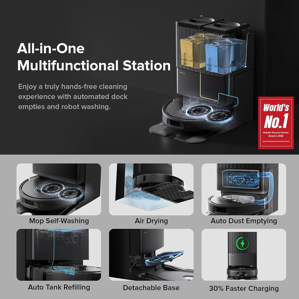 Qrevo Series Robot Vacuum and Mop, 8000Pa Suction, Upgraded from Qrevo S, Anti-Tangle Brushes, Smart Obstacle Avoidance, Auto Mop Washing, All-In-One Dock, 200RPM Spinning Mops, Black(Qv 35A)