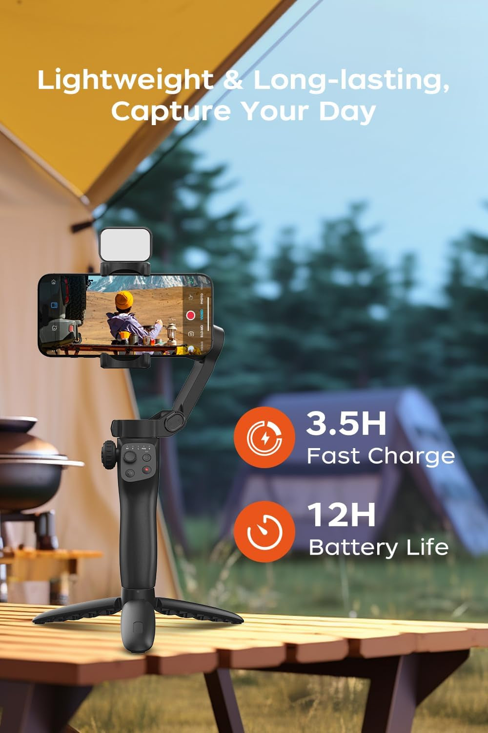 Gimbal Stabilizer for Iphone, Phone Stabilizer, Portable Foldable 3-Axis Phone Gimbal with Magnetic Fill Light for Android & Iphone 17 16 15 Pro Max, Ideal for Travel Vlogging