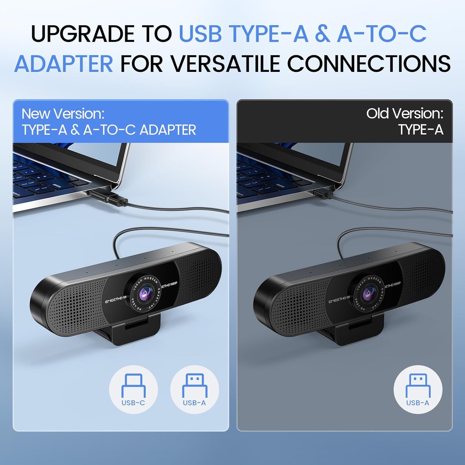 1080P Webcam with Microphone, C960 Web Cam, 2 Mics, 90° FOV, USB Type-A & A-To-C Adapter, Plug&Play Computer Camera for Online Calling, Zoom/Teams/Facetime, Switch 2 Camera Support, 2025 Version