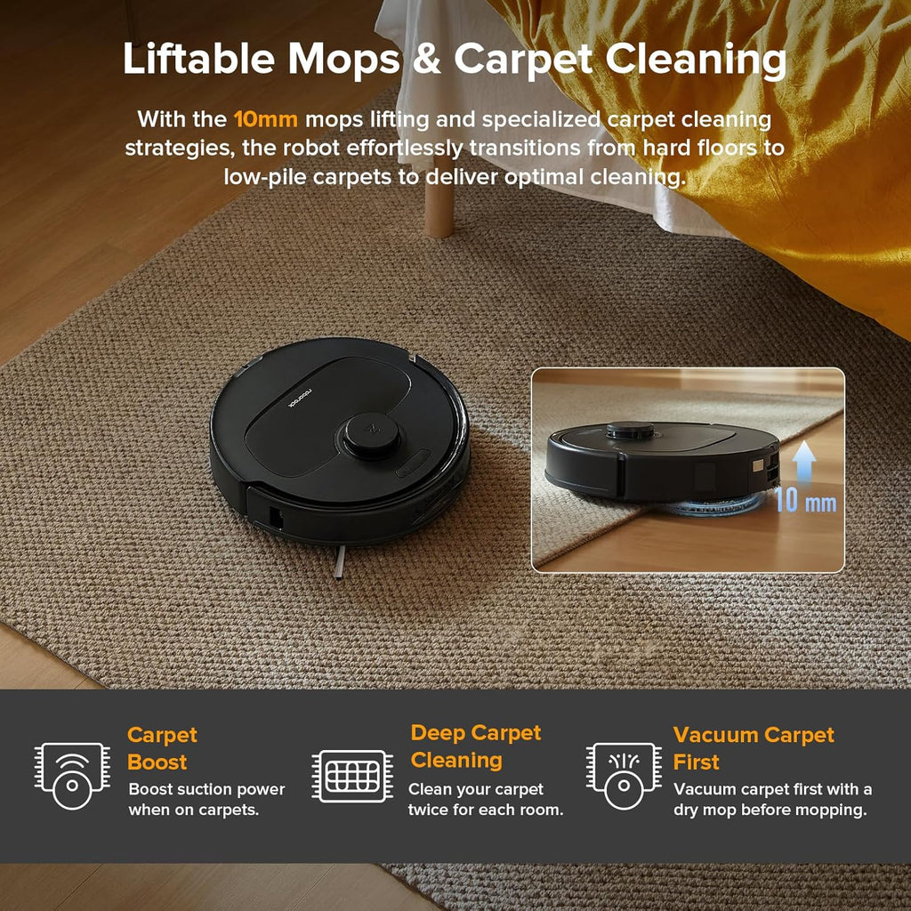 Qrevo Series Robot Vacuum and Mop, 8000Pa Suction, Upgraded from Qrevo S, Anti-Tangle Brushes, Smart Obstacle Avoidance, Auto Mop Washing, All-In-One Dock, 200RPM Spinning Mops, Black(Qv 35A)
