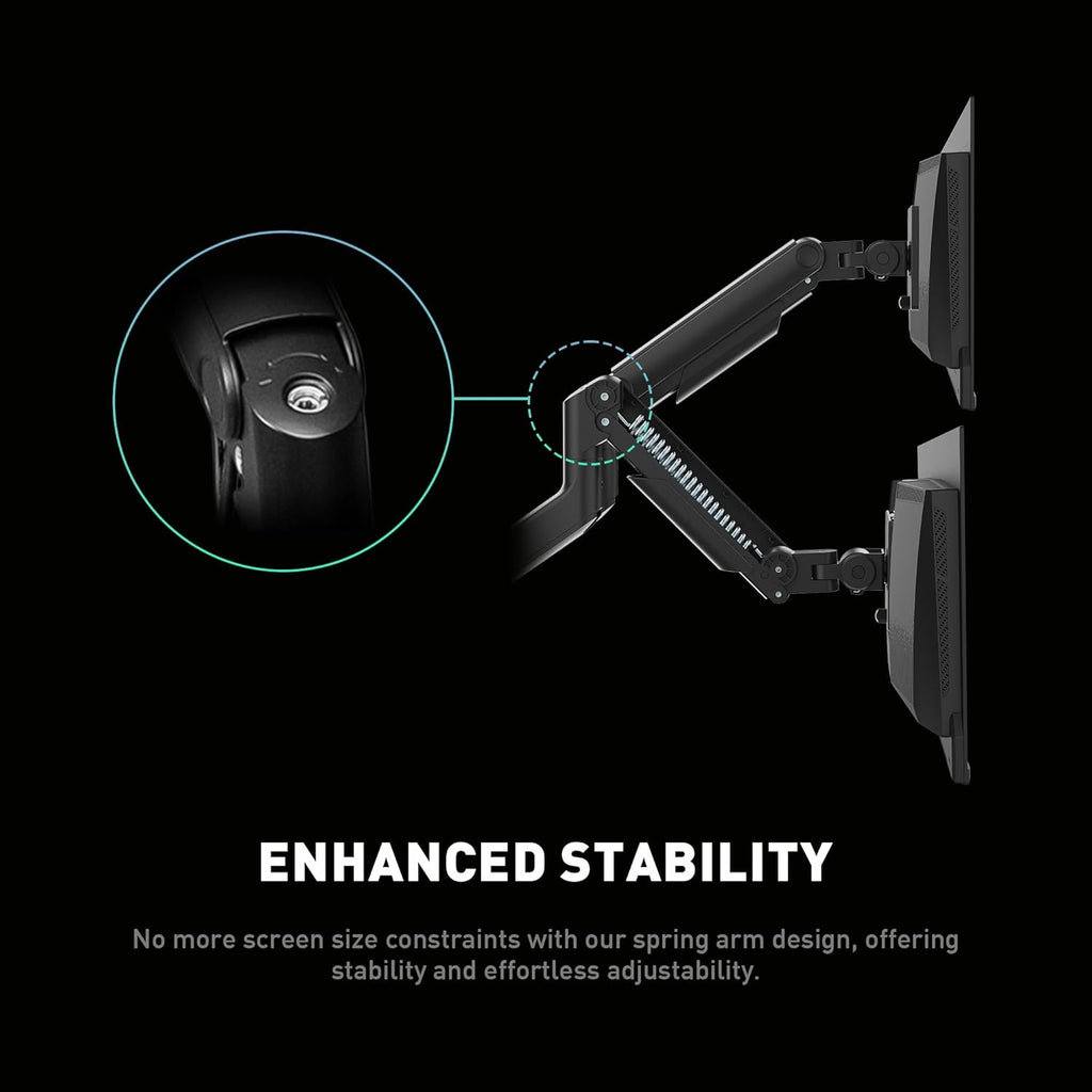 MAG MT201D - Premium Heavy Duty Dual Monitor Stand Arms, 17-45" Support, VESA Compatible, Adjustable Spring Mount, 44 Lbs per Screen, Clamp & Grommet, Quick Release Plate - Black