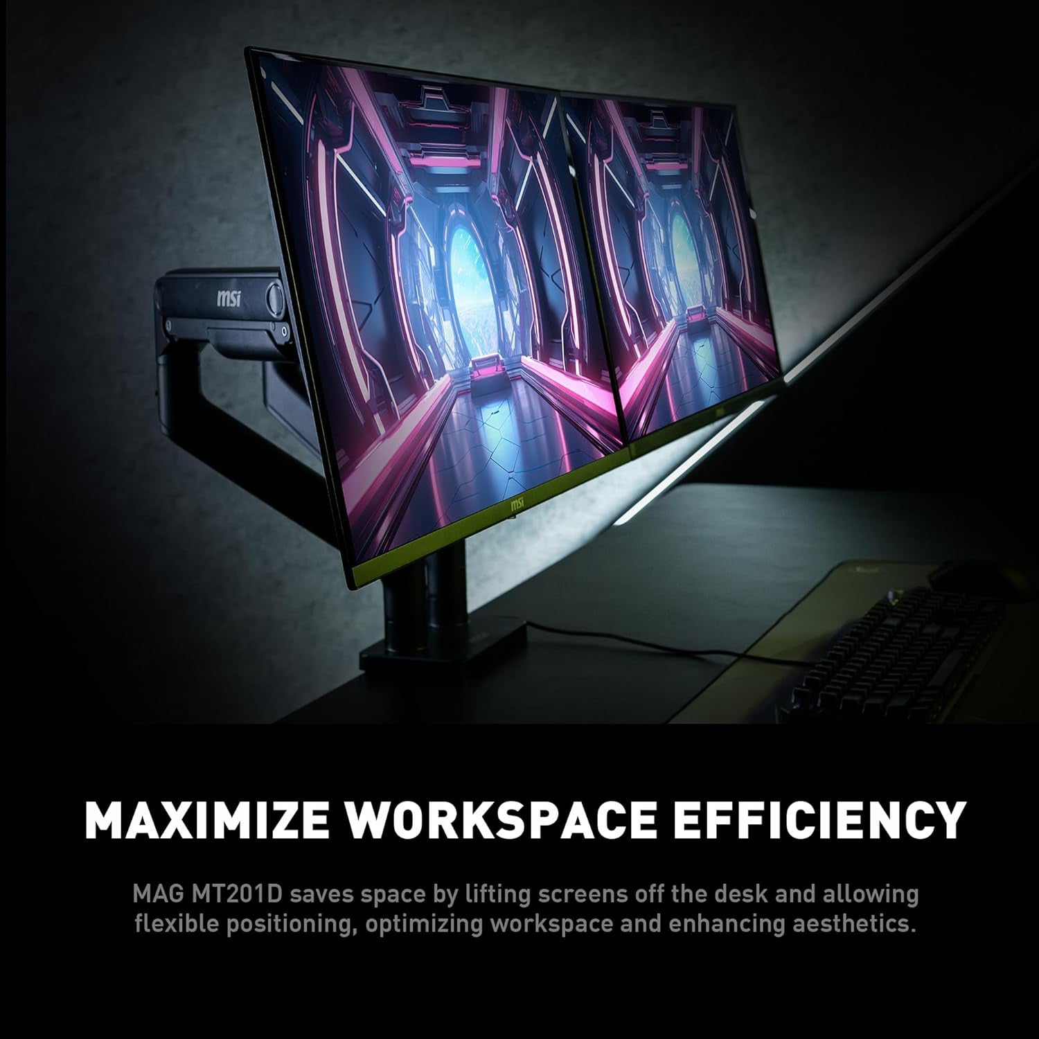 MAG MT201D - Premium Heavy Duty Dual Monitor Stand Arms, 17-45" Support, VESA Compatible, Adjustable Spring Mount, 44 Lbs per Screen, Clamp & Grommet, Quick Release Plate - Black