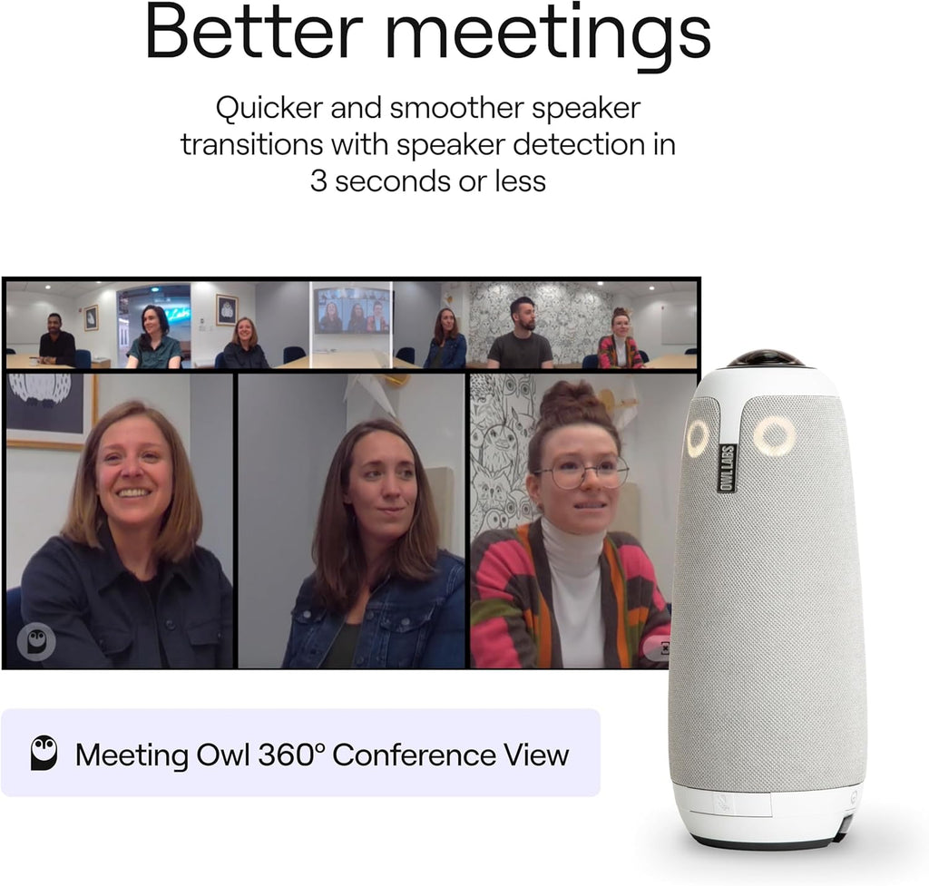 Meeting Owl 3 - 360° 1080P HD Conference Room Camera, Ai-Driven Speaker-Tracking, 18-Foot Mic Pickup - Certified for Microsoft Teams - Works with Zoom, Google Meet - Plug & Play Setup