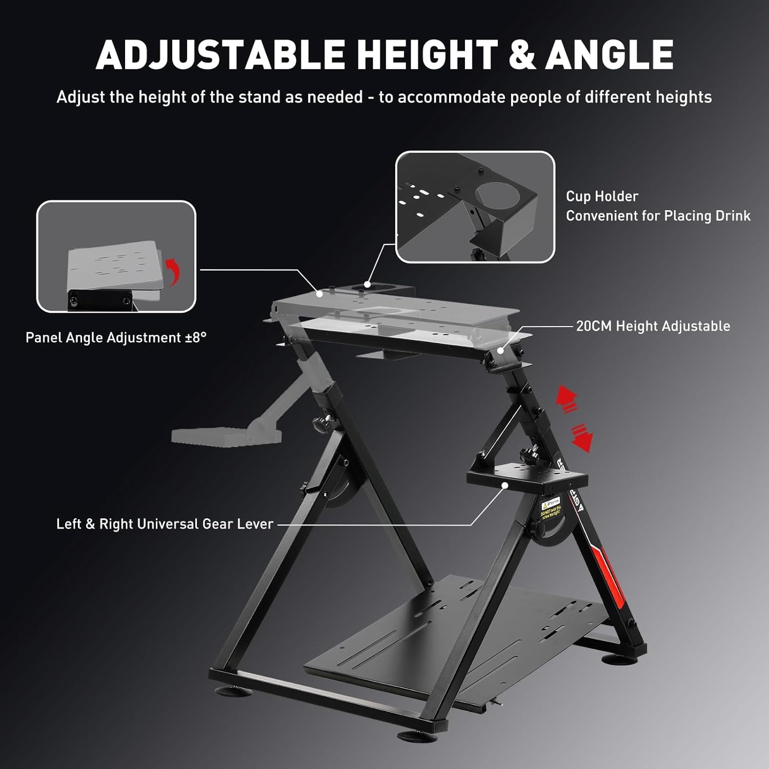 Sim Racing Wheel Stand Simulator Cockpit Wheel Stand Fit for Logitech G25 G27 G29 G920 G923 Thrustmaster T330TS Gaming Stand Wheel Pedals NOT Included, Deep Black with Cup Holder