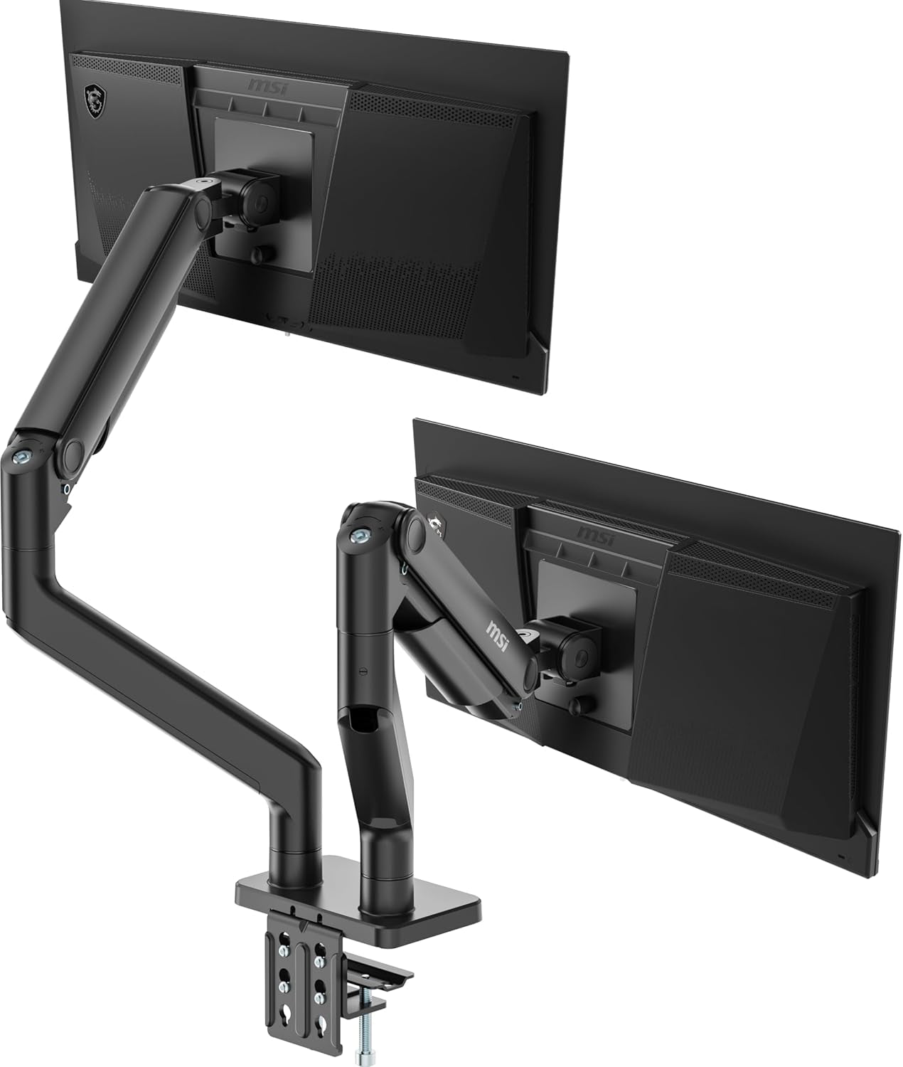 MAG MT201D - Premium Heavy Duty Dual Monitor Stand Arms, 17-45" Support, VESA Compatible, Adjustable Spring Mount, 44 Lbs per Screen, Clamp & Grommet, Quick Release Plate - Black