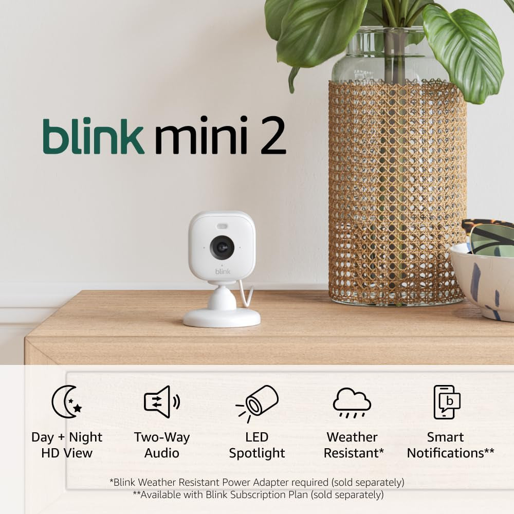 Mini 2 — Home Security & Pet Camera with HD Video, Color Night View, Motion Detection, Two-Way Audio, and Built-In Spotlight — 1 Camera (White)