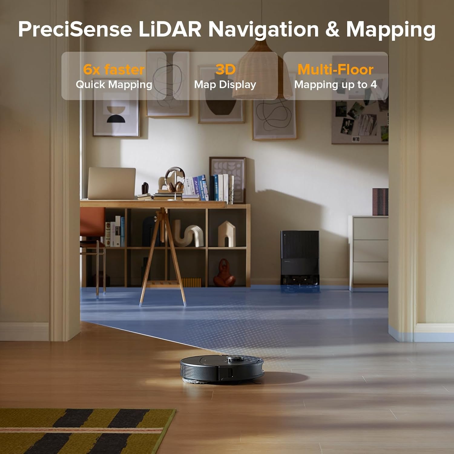 Qrevo Series Robot Vacuum and Mop, 8000Pa Suction, Upgraded from Qrevo S, Anti-Tangle Brushes, Smart Obstacle Avoidance, Auto Mop Washing, All-In-One Dock, 200RPM Spinning Mops, Black(Qv 35A)